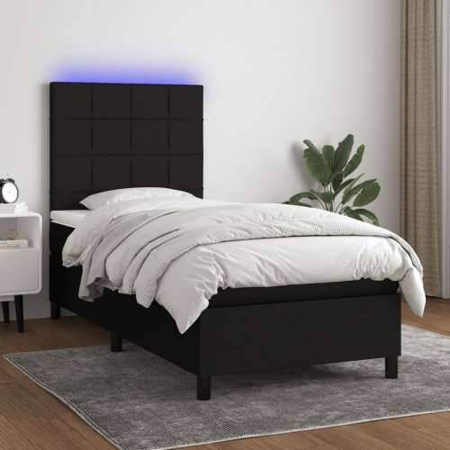 Krevet box spring s madracem LED crni 100x200 cm od tkanine - Crna 100 x 200 cm Blok s kvadratima Cijena