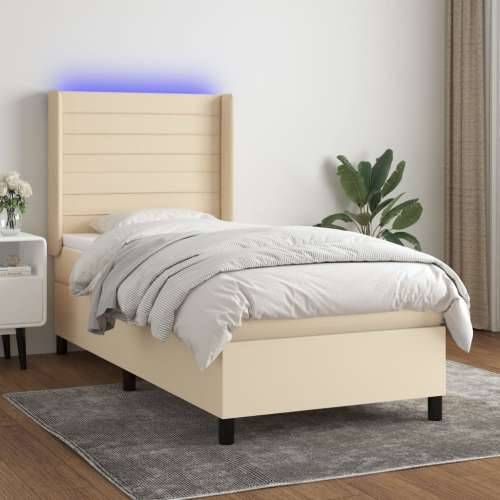 Krevet box spring s madracem LED krem 90x200 cm od tkanine - Krema 90 x 200 cm vodoravne pruge Cijena