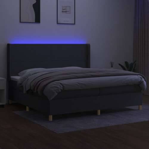 Krevet box spring s madracem LED tamnosivi 200x200 cm tkanina - Tamno siva 200 x 200 cm Gladak dizajn Cijena