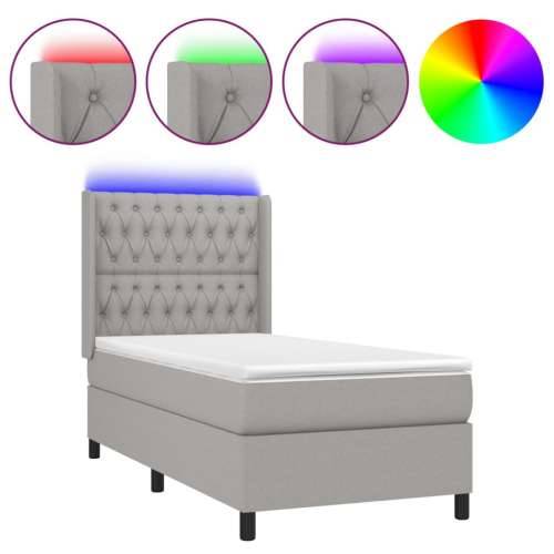 Krevet box spring s madracem LED svjetlosivi 100x200 cm tkanina - Svjetlosiva 100 x 200 cm Dizajn s gumbima Cijena