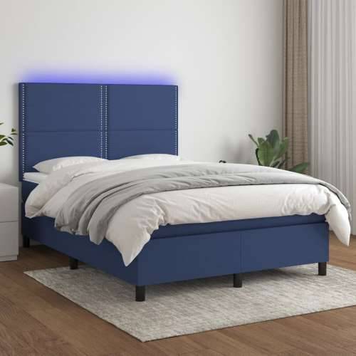 Krevet box spring s madracem LED plavi 140x190 cm od tkanine - Plava 140 x 190 cm Obično s čavlima Cijena