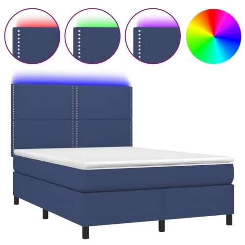 Krevet box spring s madracem LED plavi 140x190 cm od tkanine - Plava 140 x 190 cm Obično s čavlima Cijena