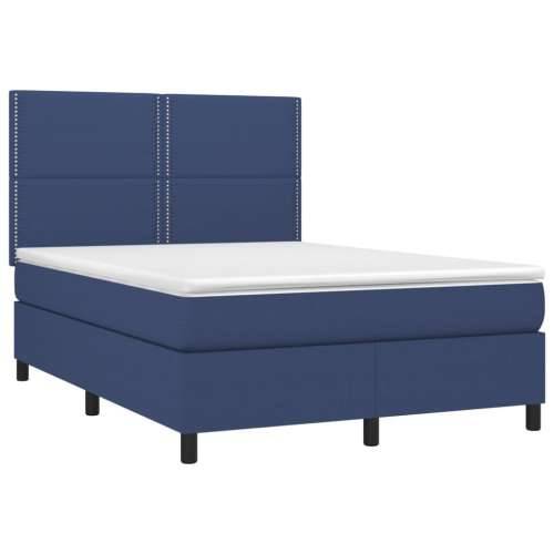 Krevet box spring s madracem LED plavi 140x190 cm od tkanine - Plava 140 x 190 cm Obično s čavlima Cijena