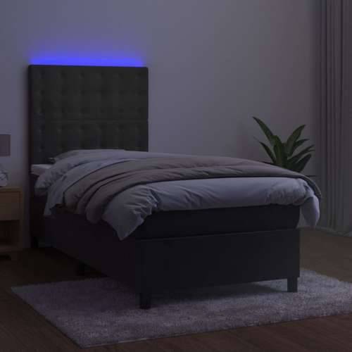 Krevet box spring s madracem LED tamnosivi 80 x 200 cm baršun - Tamno siva 80 x 200 cm gumbi Cijena