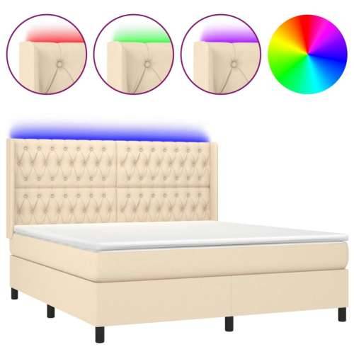 Krevet box spring s madracem LED krem 180x200 cm od tkanine - Krema 180 x 200 cm Dizajn s gumbima Cijena