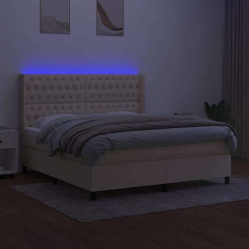 Krevet box spring s madracem LED krem 180x200 cm od tkanine - Krema 180 x 200 cm Dizajn s gumbima Cijena
