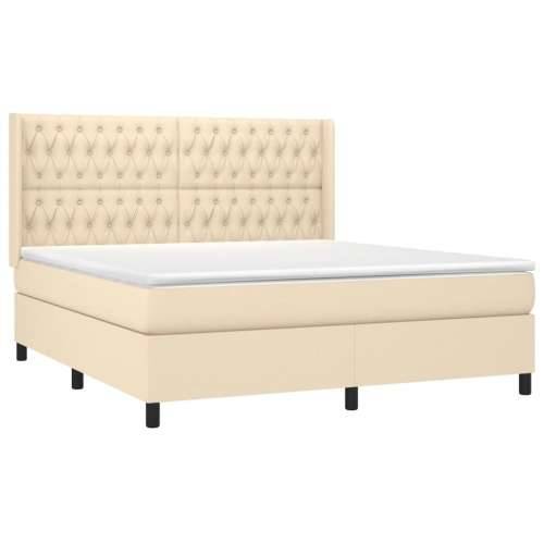 Krevet box spring s madracem LED krem 180x200 cm od tkanine - Krema 180 x 200 cm Dizajn s gumbima Cijena