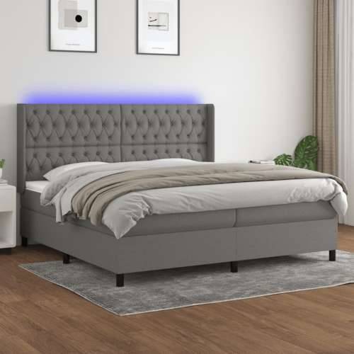 Krevet box spring s madracem LED tamnosivi 200x200 cm tkanina - Tamno siva 200 x 200 cm Dizajn s gumbima Cijena