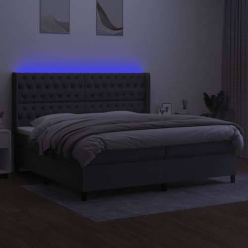 Krevet box spring s madracem LED tamnosivi 200x200 cm tkanina - Tamno siva 200 x 200 cm Dizajn s gumbima Cijena