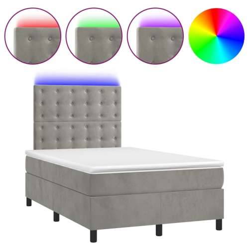 Krevet box spring s madracem LED svjetlosivi 120x200 cm baršun - Svjetlosiva 120 x 200 cm gumbi Cijena