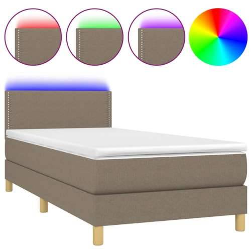 Krevet box spring s madracem LED smeđesivi 100x200 cm tkanina - Sivo-smeđa 100 x 200 cm Obično s čavlima Cijena