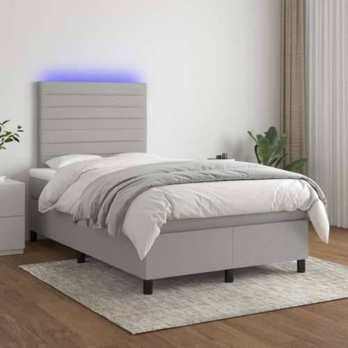 Krevet box spring s madracem LED svjetlosivi 120x200 cm tkanina - Svjetlosiva 120 x 200 cm vodoravne pruge Cijena