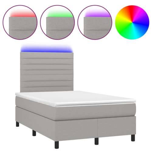 Krevet box spring s madracem LED svjetlosivi 120x200 cm tkanina - Svjetlosiva 120 x 200 cm vodoravne pruge Cijena