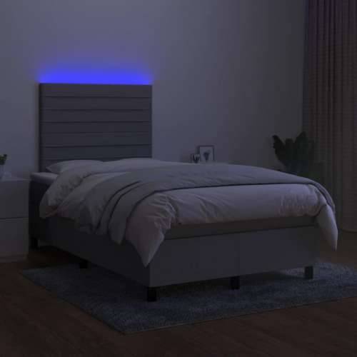 Krevet box spring s madracem LED svjetlosivi 120x200 cm tkanina - Svjetlosiva 120 x 200 cm vodoravne pruge Cijena