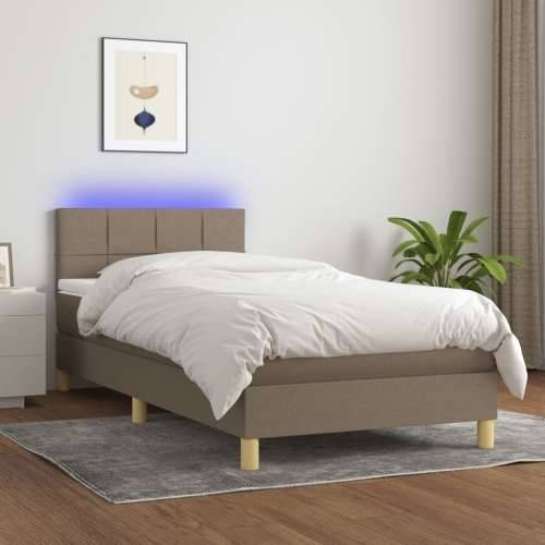 Krevet box spring s madracem LED smeđesivi 100x200 cm tkanina - Sivo-smeđa 100 x 200 cm Blok s kvadratima Cijena