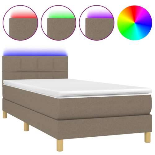 Krevet box spring s madracem LED smeđesivi 100x200 cm tkanina - Sivo-smeđa 100 x 200 cm Blok s kvadratima Cijena