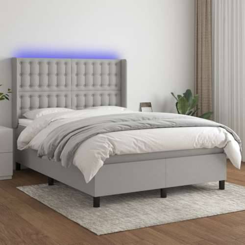 Krevet box spring s madracem LED svjetlosivi 140x200 cm tkanina - Svjetlosiva 140 x 200 cm gumbi Cijena