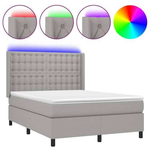 Krevet box spring s madracem LED svjetlosivi 140x200 cm tkanina - Svjetlosiva 140 x 200 cm gumbi Cijena