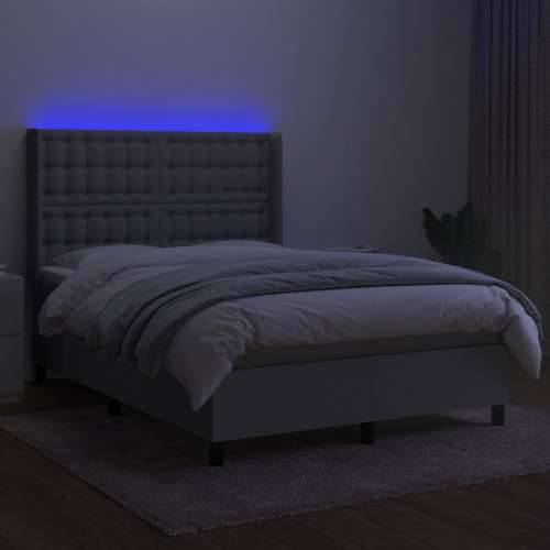 Krevet box spring s madracem LED svjetlosivi 140x200 cm tkanina - Svjetlosiva 140 x 200 cm gumbi Cijena