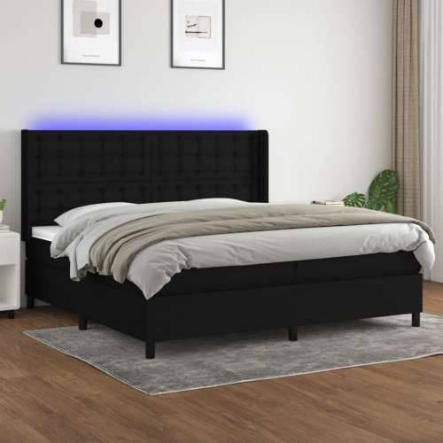 Krevet box spring s madracem LED crni 200x200 cm od tkanine - Crna 200 x 200 cm gumbi Cijena