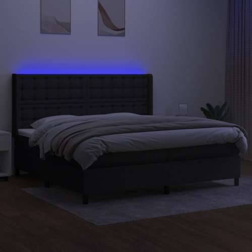 Krevet box spring s madracem LED crni 200x200 cm od tkanine - Crna 200 x 200 cm gumbi Cijena