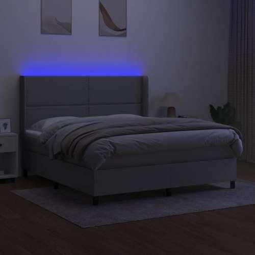Krevet box spring s madracem LED svjetlosivi 180x200 cm tkanina - Svjetlosiva 180 x 200 cm Obično s čavlima Cijena