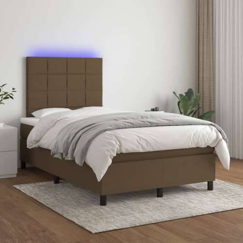 Krevet box spring s madracem LED tamnosmeđi 120x200 cm tkanina - Tamno smeđa 120 x 200 cm Blok s kvadratima Cijena