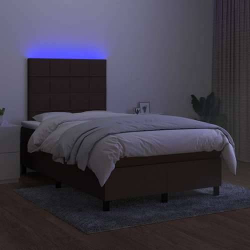 Krevet box spring s madracem LED tamnosmeđi 120x200 cm tkanina - Tamno smeđa 120 x 200 cm Blok s kvadratima Cijena