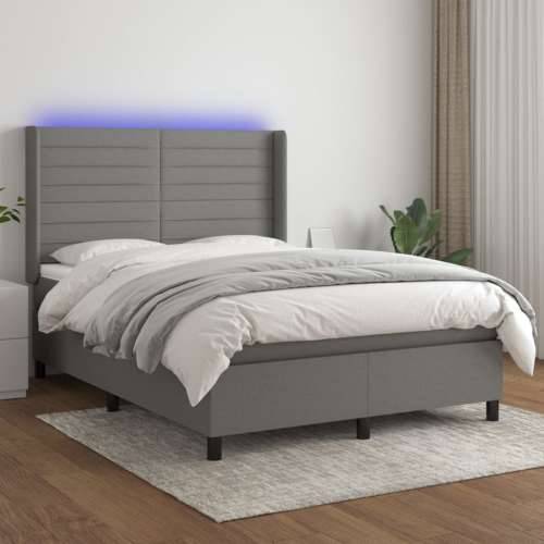 Krevet box spring s madracem LED tamnosivi 140x200 cm tkanina - Tamno siva 140 x 200 cm vodoravne pruge Cijena