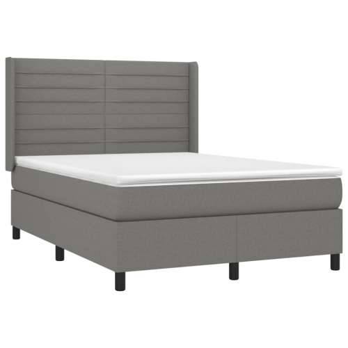 Krevet box spring s madracem LED tamnosivi 140x200 cm tkanina - Tamno siva 140 x 200 cm vodoravne pruge Cijena