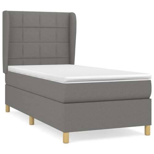 Krevet s oprugama i madracem tamnosivi 90x200 cm od tkanine - Tamno siva 90 x 200 cm Blok s kvadratima Cijena