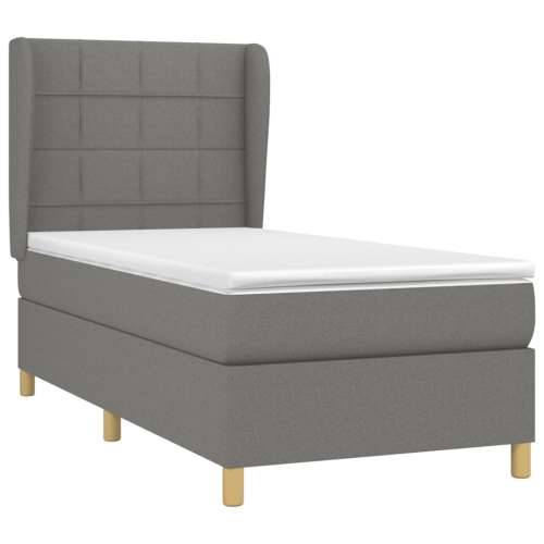 Krevet s oprugama i madracem tamnosivi 90x200 cm od tkanine - Tamno siva 90 x 200 cm Blok s kvadratima Cijena