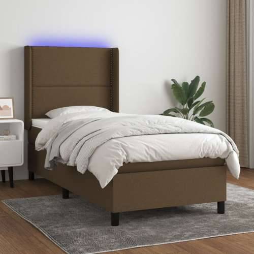 Krevet box spring s madracem LED tamnosmeđi 100x200 cm tkanina - Tamno smeđa 100 x 200 cm Obično s čavlima Cijena