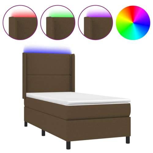 Krevet box spring s madracem LED tamnosmeđi 100x200 cm tkanina - Tamno smeđa 100 x 200 cm Obično s čavlima Cijena