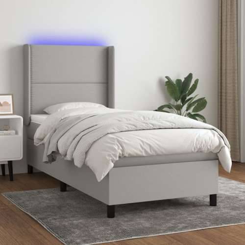 Krevet box spring s madracem LED svjetlosivi 100x200 cm tkanina - Svjetlosiva 100 x 200 cm Obično s čavlima Cijena