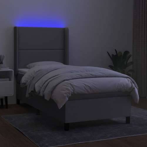 Krevet box spring s madracem LED svjetlosivi 100x200 cm tkanina - Svjetlosiva 100 x 200 cm Obično s čavlima Cijena