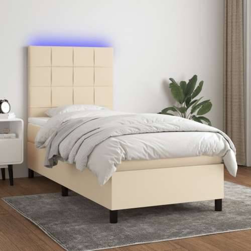 Krevet box spring s madracem LED krem 100x200 cm od tkanine - Krema 100 x 200 cm Blok s kvadratima Cijena
