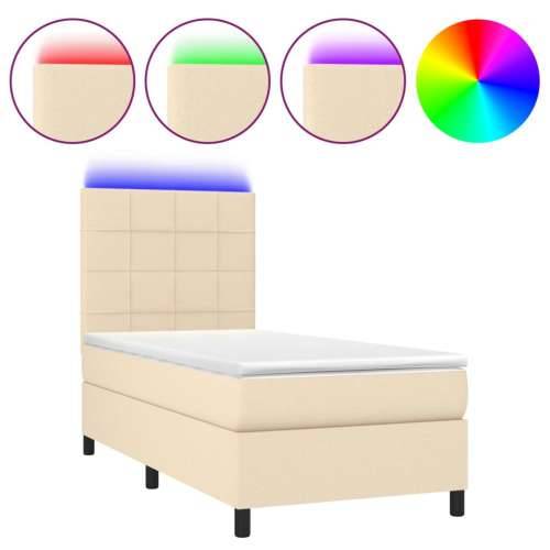 Krevet box spring s madracem LED krem 100x200 cm od tkanine - Krema 100 x 200 cm Blok s kvadratima Cijena