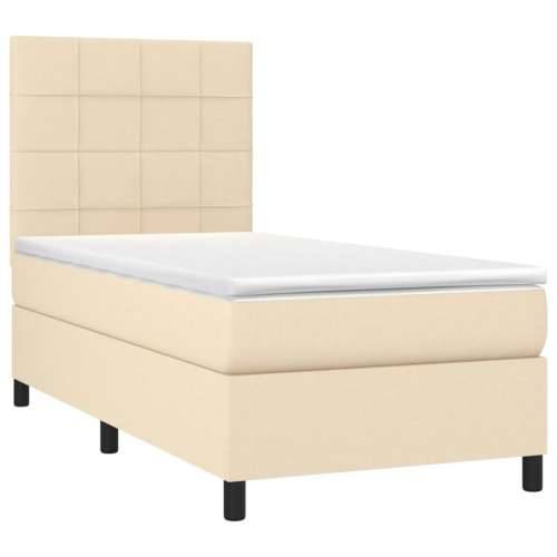 Krevet box spring s madracem LED krem 100x200 cm od tkanine - Krema 100 x 200 cm Blok s kvadratima Cijena