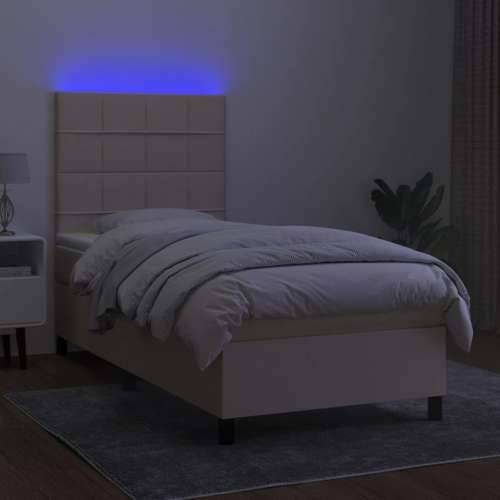 Krevet box spring s madracem LED krem 100x200 cm od tkanine - Krema 100 x 200 cm Blok s kvadratima Cijena