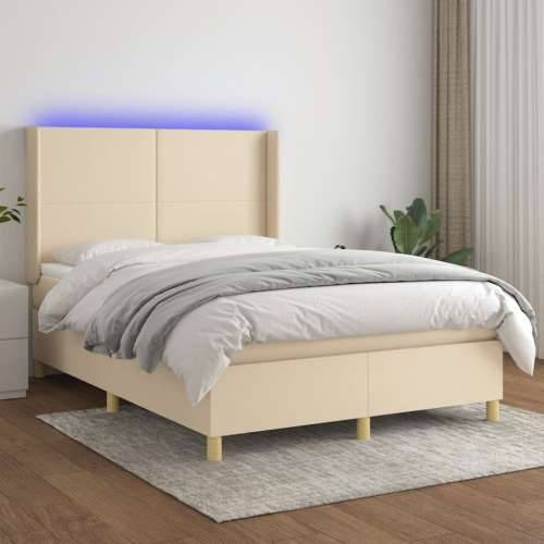 Krevet box spring s madracem LED krem 140x200 cm od tkanine - Krema 140 x 200 cm Gladak dizajn Cijena