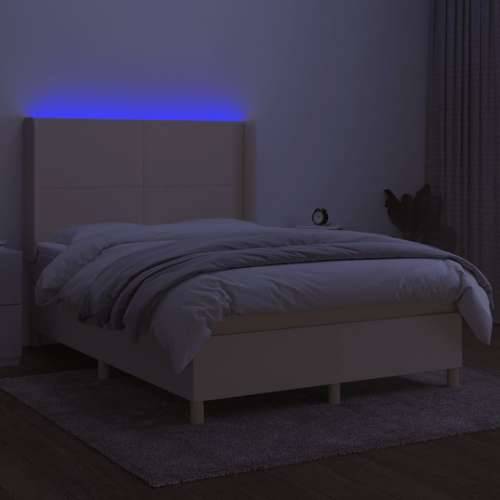 Krevet box spring s madracem LED krem 140x200 cm od tkanine - Krema 140 x 200 cm Gladak dizajn Cijena