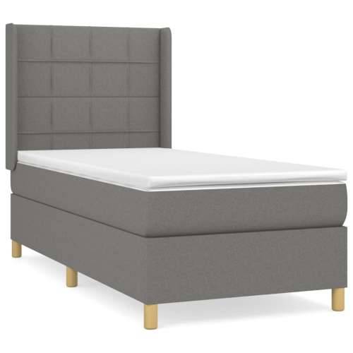 Krevet s oprugama i madracem tamnosivi 90x200 cm od tkanine - Tamno siva 90 x 200 cm Blok s kvadratima Cijena