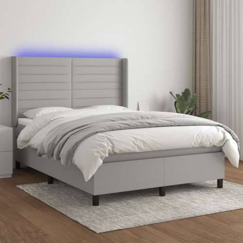 Krevet box spring s madracem LED svjetlosivi 140x200 cm tkanina - Svjetlosiva 140 x 200 cm vodoravne pruge Cijena