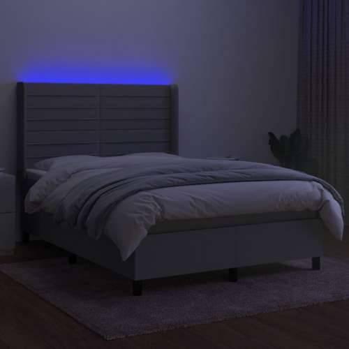 Krevet box spring s madracem LED svjetlosivi 140x200 cm tkanina - Svjetlosiva 140 x 200 cm vodoravne pruge Cijena
