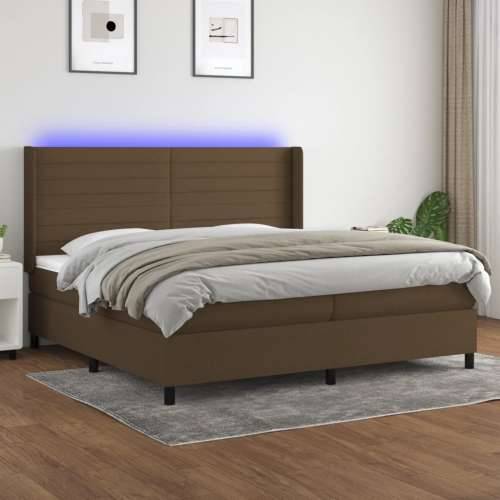 Krevet box spring s madracem LED tamnosmeđi 200x200 cm tkanina - Tamno smeđa 200 x 200 cm vodoravne pruge Cijena