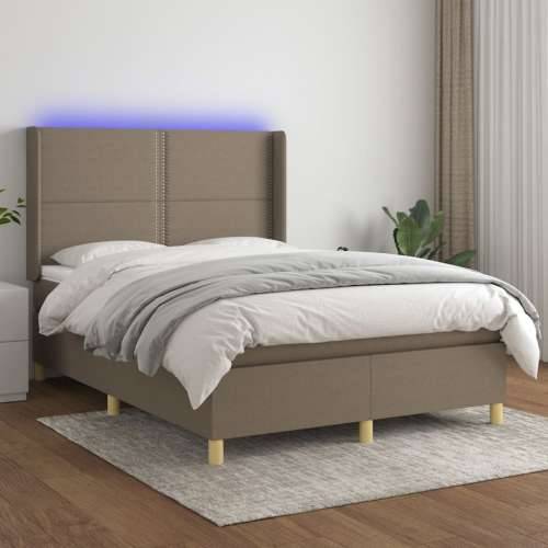 Krevet box spring s madracem LED smeđesivi 140x200 cm tkanina - Sivo-smeđa 140 x 200 cm Obično s čavlima Cijena