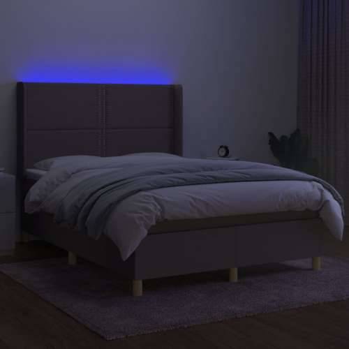 Krevet box spring s madracem LED smeđesivi 140x200 cm tkanina - Sivo-smeđa 140 x 200 cm Obično s čavlima Cijena