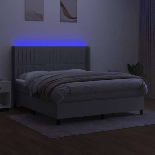 Krevet box spring s madracem LED svjetlosivi 180x200 cm tkanina - Svjetlosiva 180 x 200 cm Okomite pruge Cijena