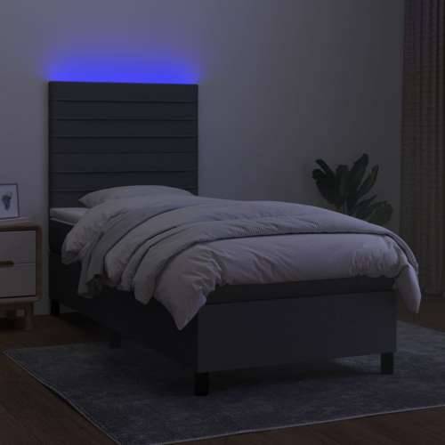 Krevet box spring s madracem LED tamnosivi 80 x 200 cm tkanina - Tamno siva 80 x 200 cm vodoravne pruge Cijena